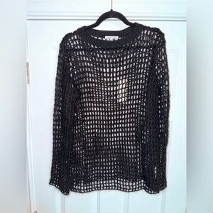 Women’s Helmut Lang Hand Knit Crochet Long Sleeve Shirt Size Medium Black